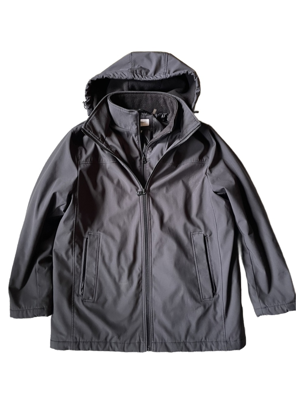 Calvin Klein Men's Gray Layered Hooded Weatherproof Jacket - Size Large